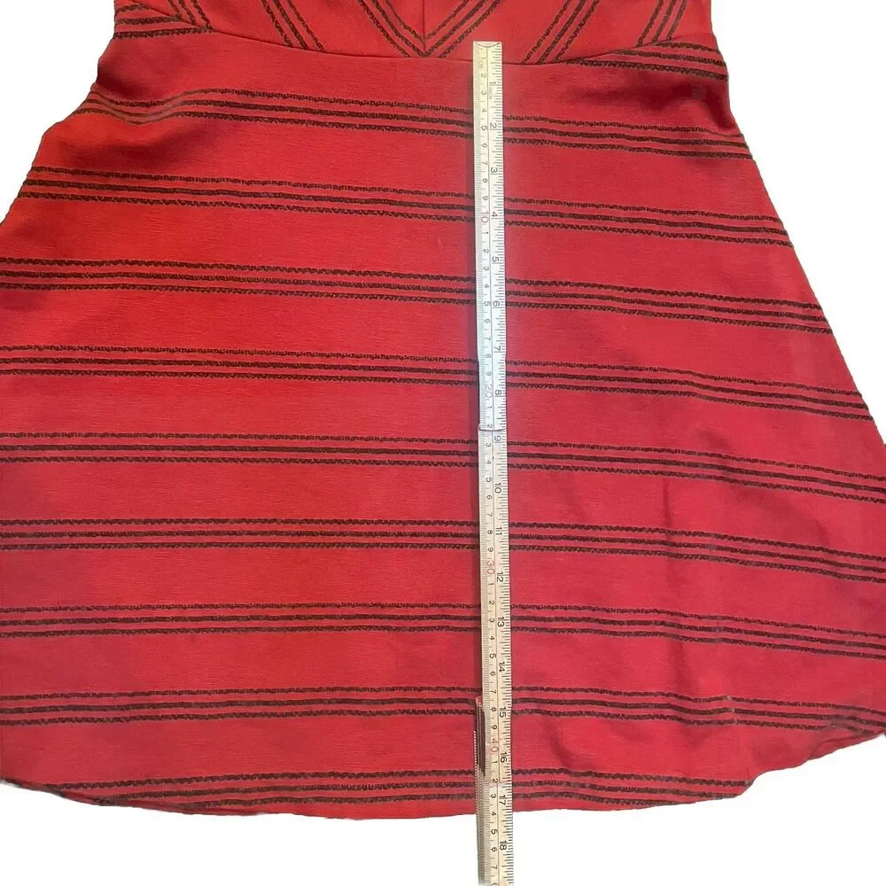 Free People Striped Up Skater Dress Red Rust Chevron Mini Low Back Boho Textured - Picture 10 of 10